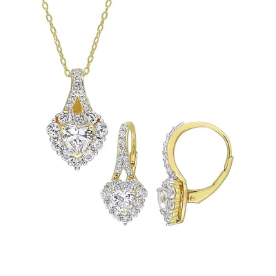 2-Piece Yellow Goldplated Sterling Silver Created Sapphire Heart Earrings & Necklace Set