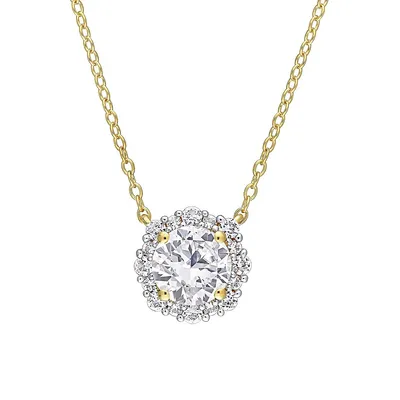 Goldplated Sterling Silver & 1.9 CT. D.E.W. White Sapphire Halo Necklace