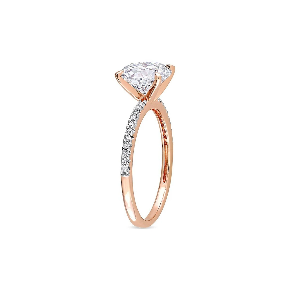 14K Rose Gold & 1.8 CT. D.E.W Created Moissanite 0.1 T.W. Diamond Engagement Ring