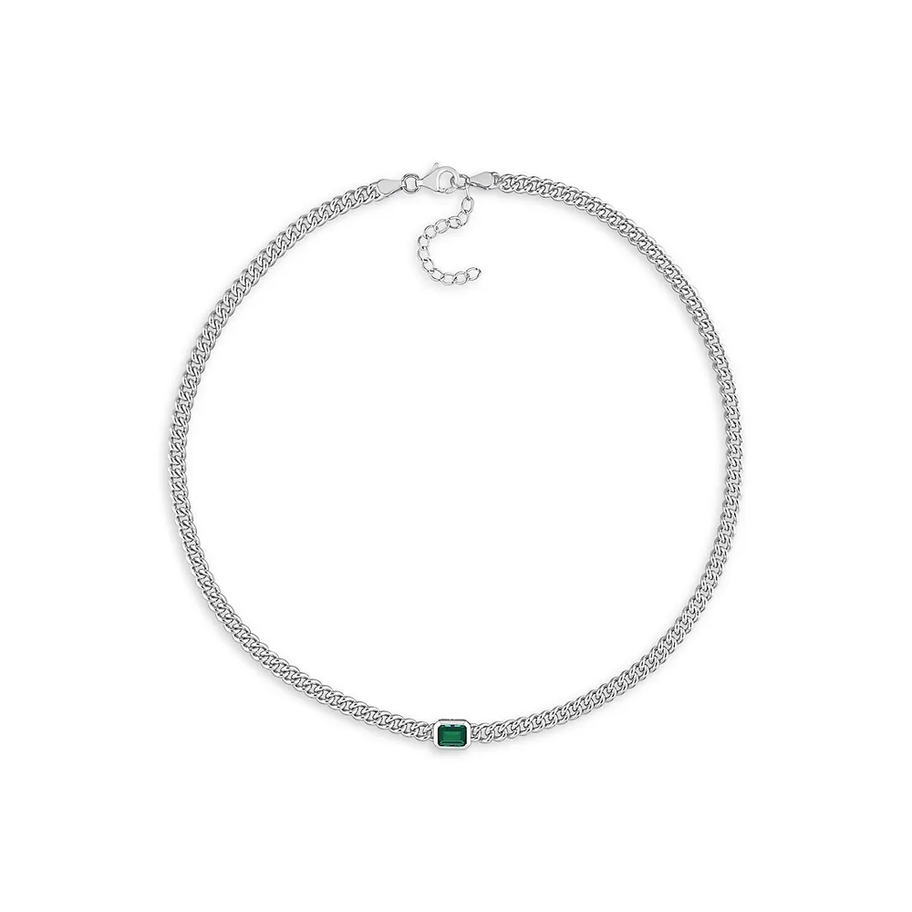 Sterling Silver & Created Emerald Curb-Link Chain Necklace