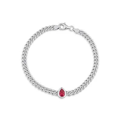 Sterling Silver & Created Ruby Link Chain Bracelet