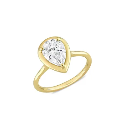 10K Yellow Gold & 2 CT. D.E.W. Created Moissanite Pear Solitaire Ring