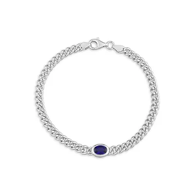 Sterling Silver & Created Sapphire Link Chain Bracelet