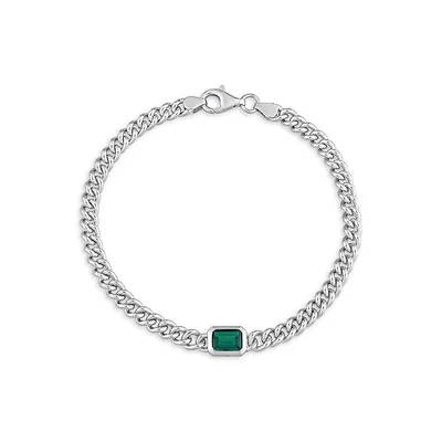 Sterling Silver & Created Emerald Link Chain Bracelet