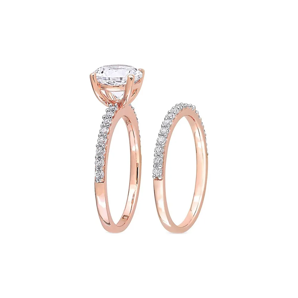 2-Piece 10K Rose Gold & 3.1 CT. T.G.W. Created Sapphire Bridal Ring Stackable Band Set