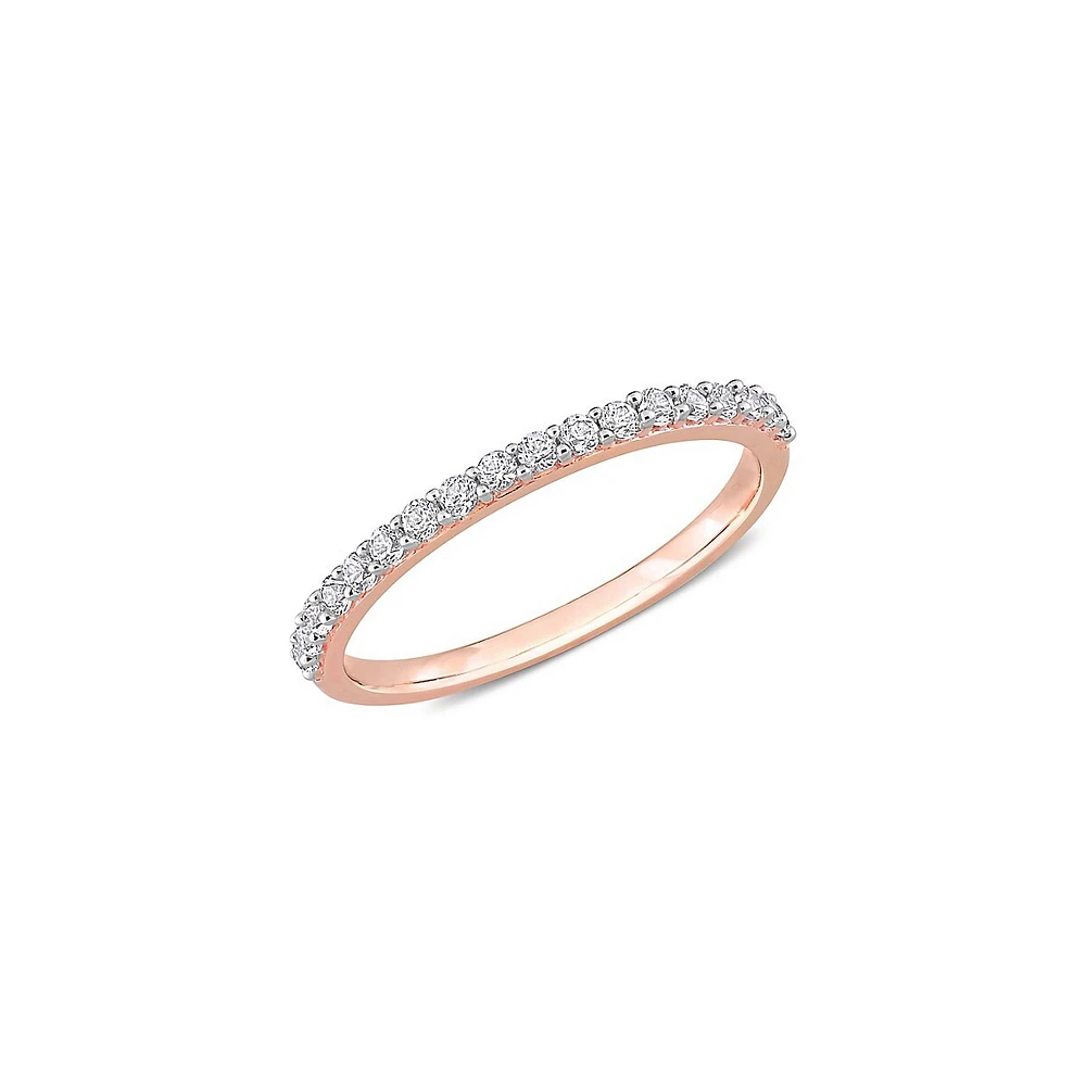 Bague semi-ternité en or rose 10 ct et saphir blanc