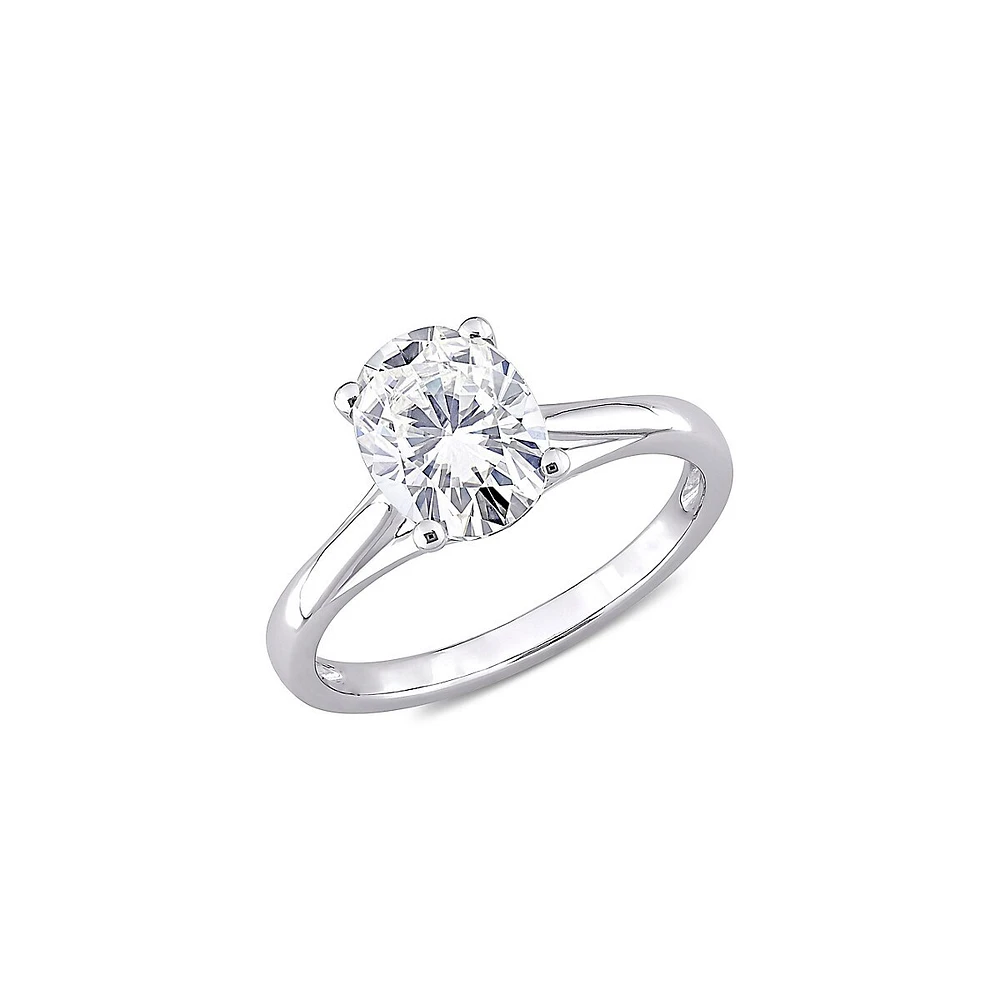 10K White Gold & 2 CT. T.W. Created Moissanite Oval Solitaire Ring