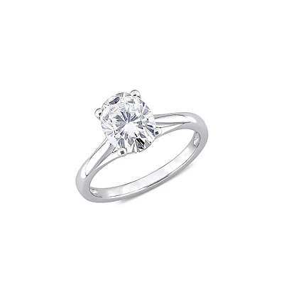 10K White Gold & 2 CT. T.W. Created Moissanite Oval Solitaire Ring