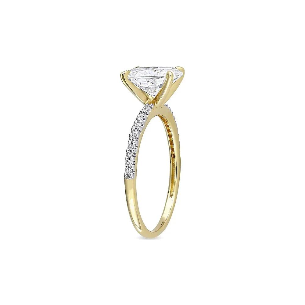 14K Yellow Gold, 2 CT. D.E.W. Created Moissanite & 0.1 T.W. Diamond Oval Engagement Ring