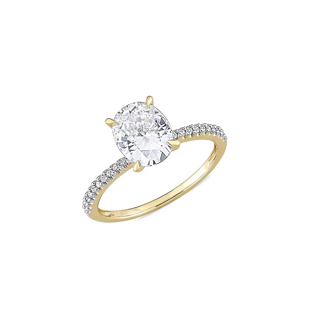 14K Yellow Gold, 2 CT. D.E.W. Created Moissanite & 0.1 T.W. Diamond Oval Engagement Ring