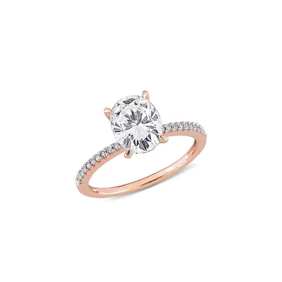 14K Rose Gold, 2 CT. D.E.W. Created Moissanite & 0.1 T.W. Diamond Oval Engagement Ring