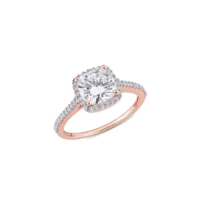 14K Rose Gold, 2 CT. D.E.W. Created Moissanite & 0.25 T.W. Diamond Halo Engagement Ring