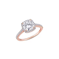 14K Rose Gold, 2 CT. D.E.W. Created Moissanite & 0.25 T.W. Diamond Halo Engagement Ring