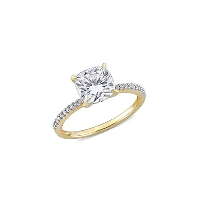 14K Yellow Gold, 2 CT. D.E.W Created Moissanite & 0.1 T.W. Diamond Solitaire Engagement Ring
