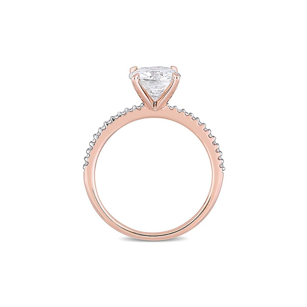 14K Rose Gold, 2 CT. D.E. W. Created Moissanite & 0.1 T.W. Diamond Solitaire Engagement Ring