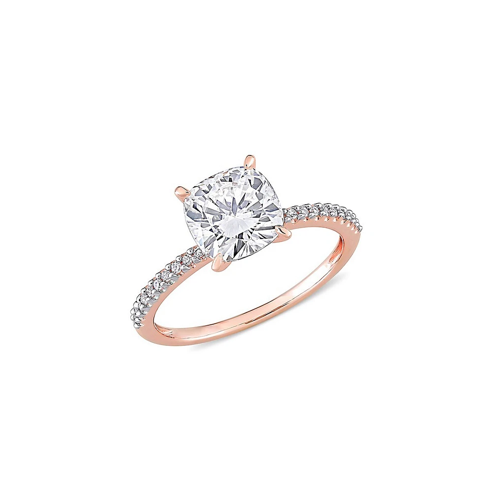 14K Rose Gold, 2 CT. D.E. W. Created Moissanite & 0.1 T.W. Diamond Solitaire Engagement Ring