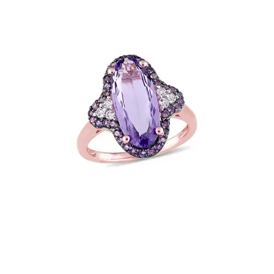 Sterling Silver, Amethyst and White Topaz Solitaire Ring