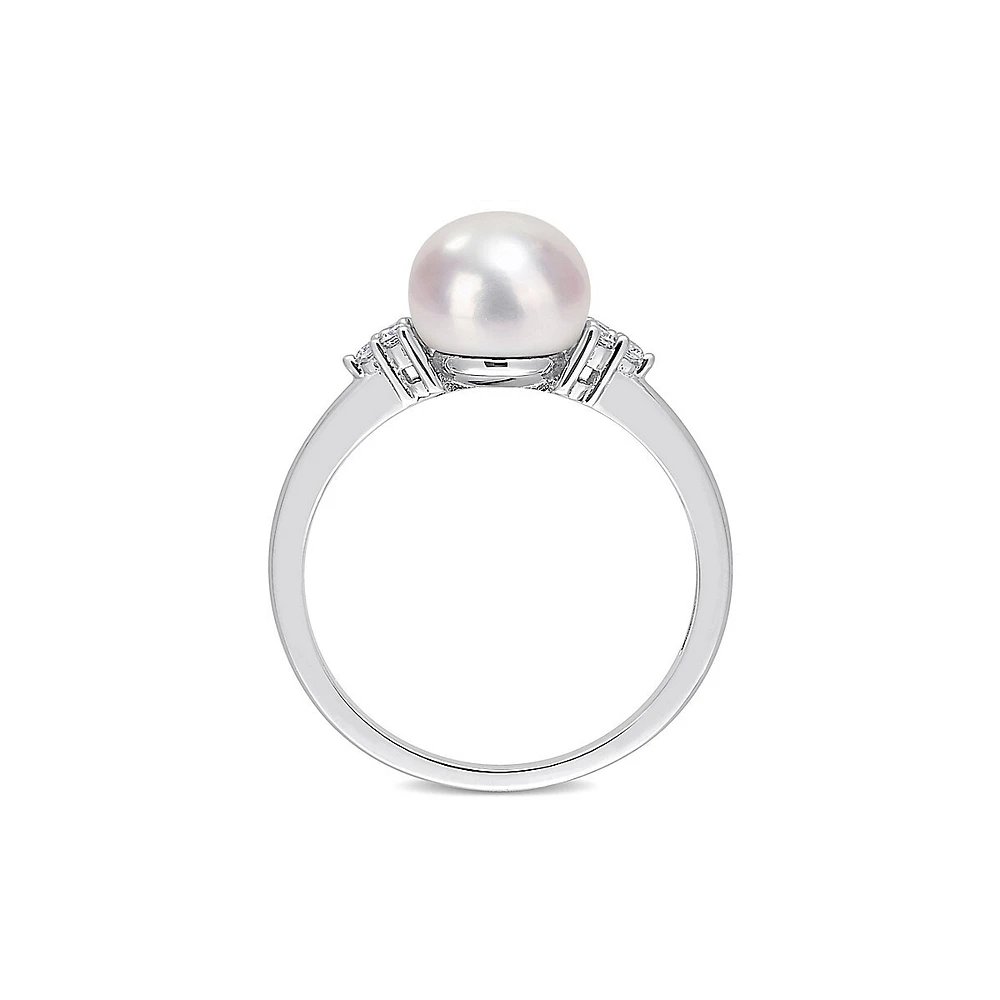 Sterling Silver, Cubic Zirconia & 7.5-8MM Cultured Freshwater Pearl Ring