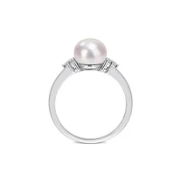 Sterling Silver, Cubic Zirconia & 7.5-8MM Cultured Freshwater Pearl Ring