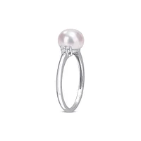 Sterling Silver, Cubic Zirconia & 7.5-8MM Cultured Freshwater Pearl Ring