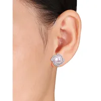 Sterling Silver, Cubic Zirconia & 9-9.5MM Cultured Freshwater Pearl Stud Earrings