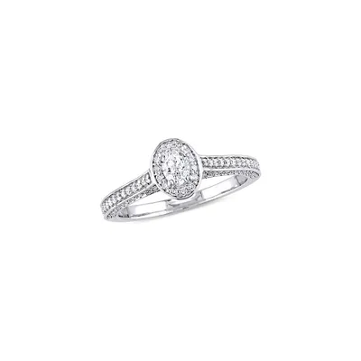 0.75 CT. T.W. Diamond Oval Raised Halo Engagement Ring 14K White Gold