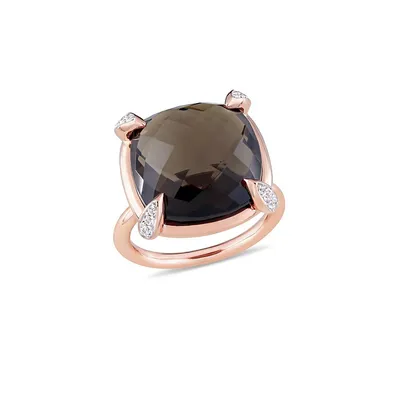 Bague de soirée en or rose 14 ct avec quartz fumé et saphir blanc