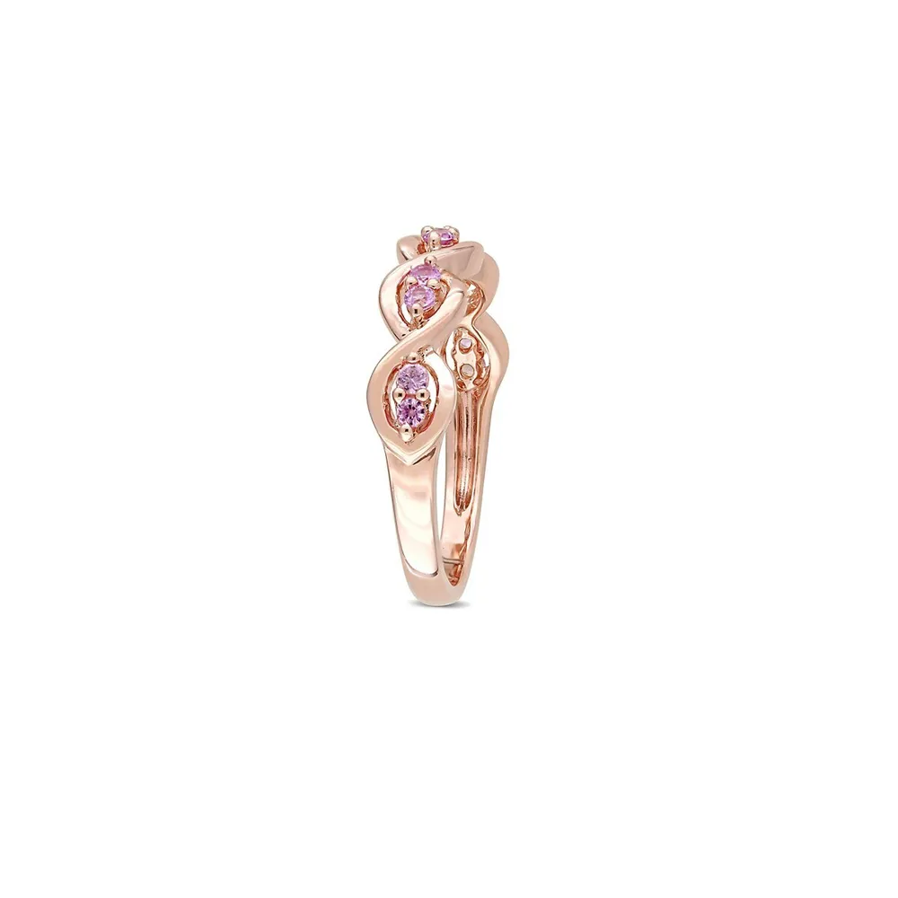 Bague d'anniversaire entrecroisée en or rose 14 ct avec saphirs roses