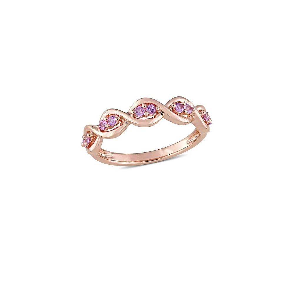 Bague d'anniversaire entrecroisée en or rose 14 ct avec saphirs roses