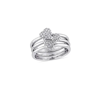 0.17 CT. T.W. Diamond Heart 3-Piece Stackable Ring Set 14K White Gold