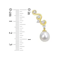 Yellow-Plated Sterling Silver, 8-9MM Cultured South Sea Pearl & Created Sapphire Infinity Drop Earrings