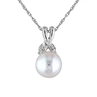 10K White Gold Chain Pendant Necklace with 7.5-8MM Cultured Freshwater Pearl and 0.01 CT. T.W. Diamonds