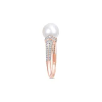 10K Rose Gold, 9-9.5MM White Freshwater Pearl & 0.33 CT. T.W. Diamond Ring