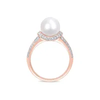 Bague en or rose 10 ct à diamants 0,33 PT et perle d'eau douce blanche 9 9,5 mm