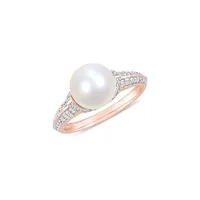 Bague en or rose 10 ct à diamants 0,33 PT et perle d'eau douce blanche 9 9,5 mm