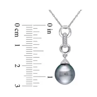 10K White Gold Circle Link Platinum Cultured Tahitian Pearl & 0.03 CT. T.W. Diamond Necklace