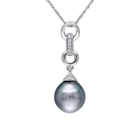 10K White Gold Circle Link Platinum Cultured Tahitian Pearl & 0.03 CT. T.W. Diamond Necklace