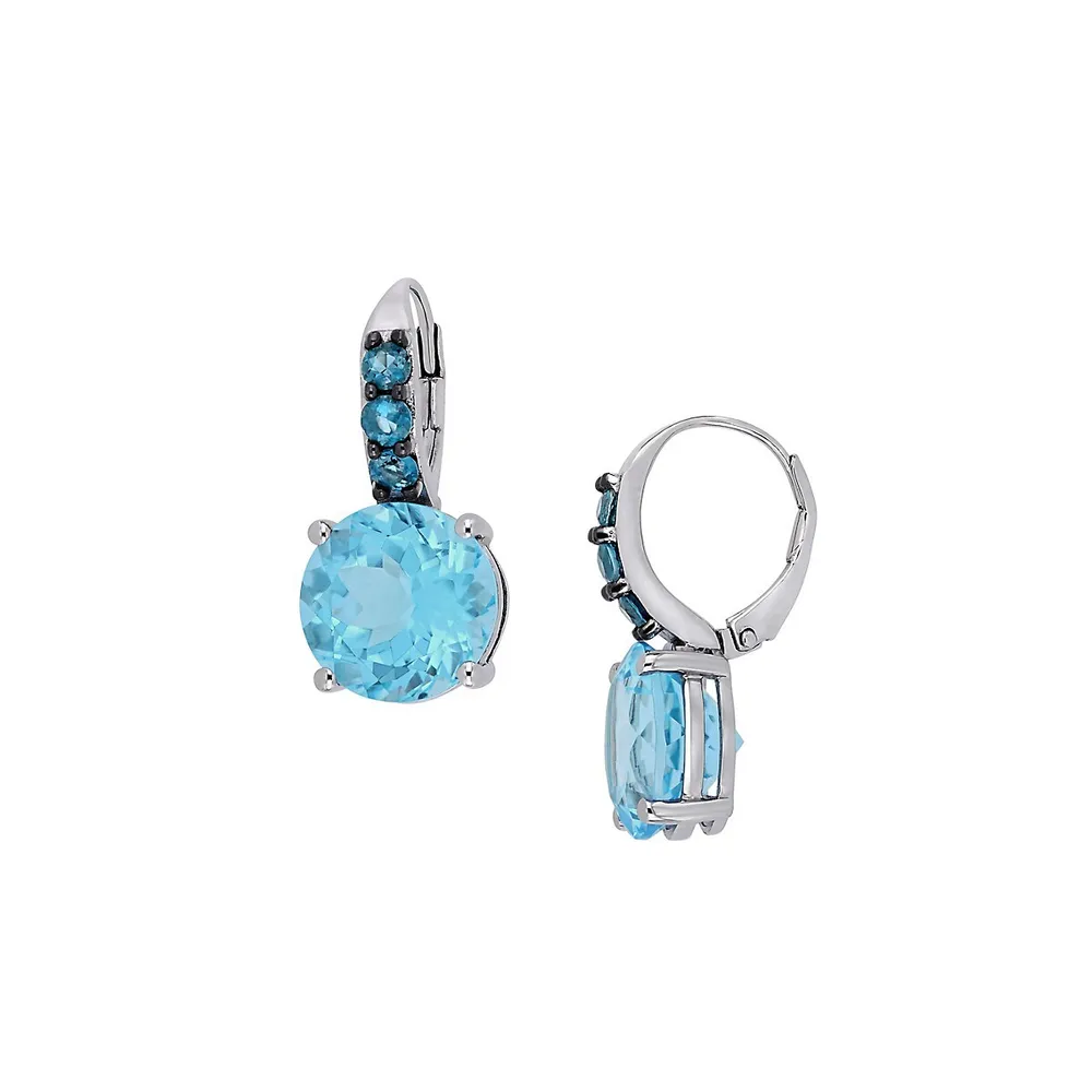 Sterling Silver, Sky Blue Topaz & London Blue Topaz Drop Earrings