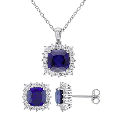 Ensemble de collier à pendentif et boutons d'oreilles en argent sterling avec diamants 0,013 ct PT