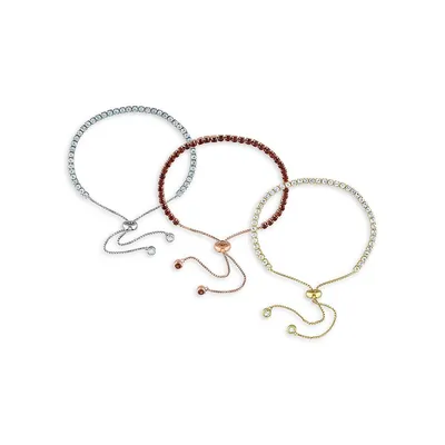 Ensemble de trois bracelets de style lasso en argent sterling trois tons avec pierres multiples