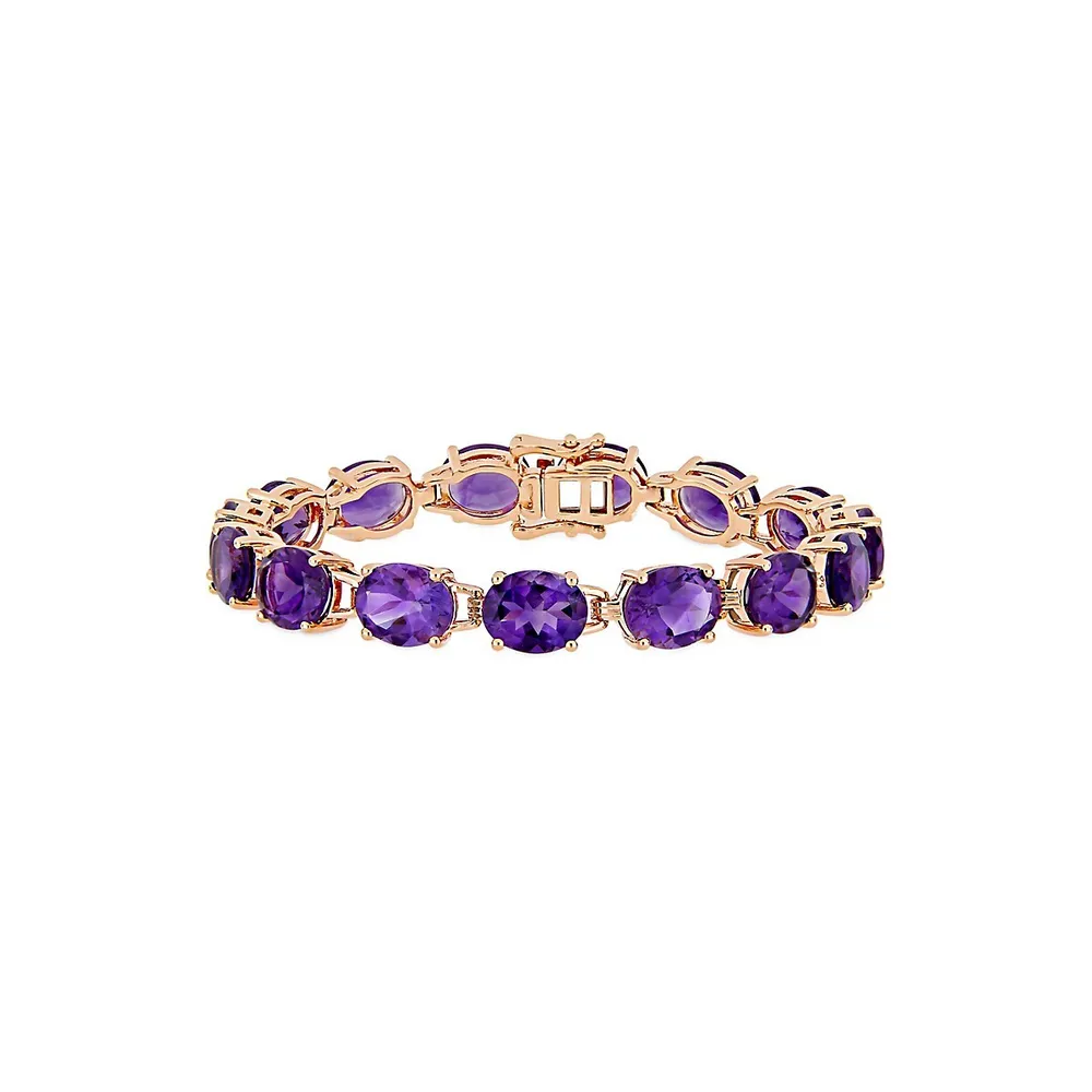 Rose Plated Sterling Silver & Amethyst Tennis Bracelet