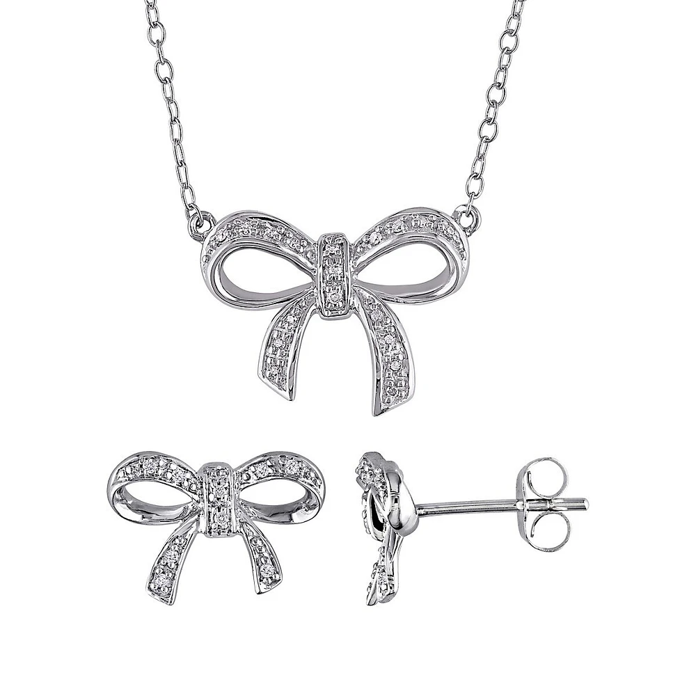 Ensemble dormeuses et collier à boucle en argent sterling avec diamants 0,1 ct PT, 2 pièces