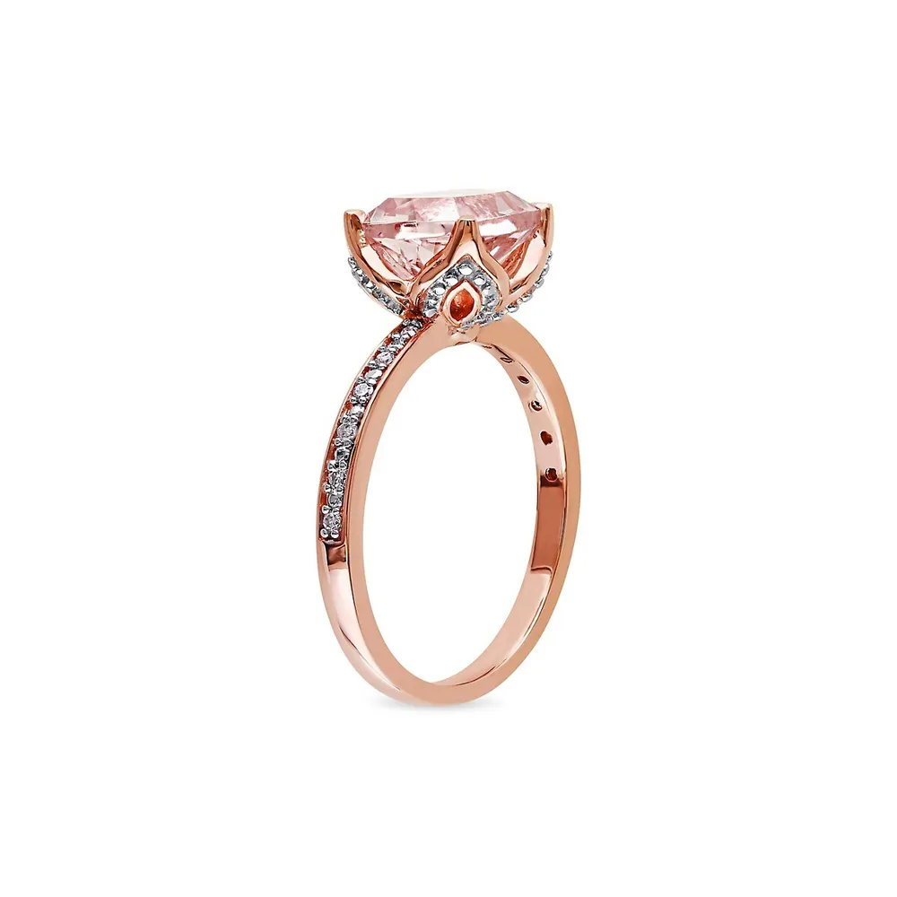 10K Rose Gold, Cushion-Cut Morganite & 0.06 CT. T.W. Diamond Engagement Ring