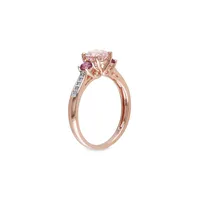 10K Rose Gold, Morganite, Pink Tourmaline & 0.05 CT. T.W. Diamond Band Ring