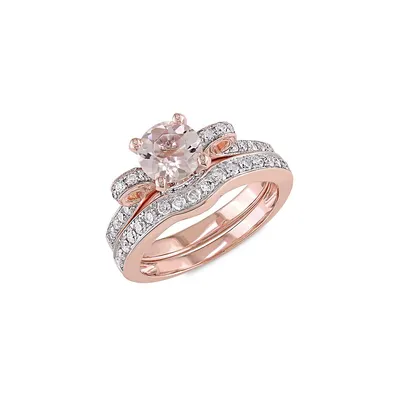 14k Rose Gold Morganite and 0.5 CT TW Diamond 2-Piece Ribbon Bridal Ring Set
