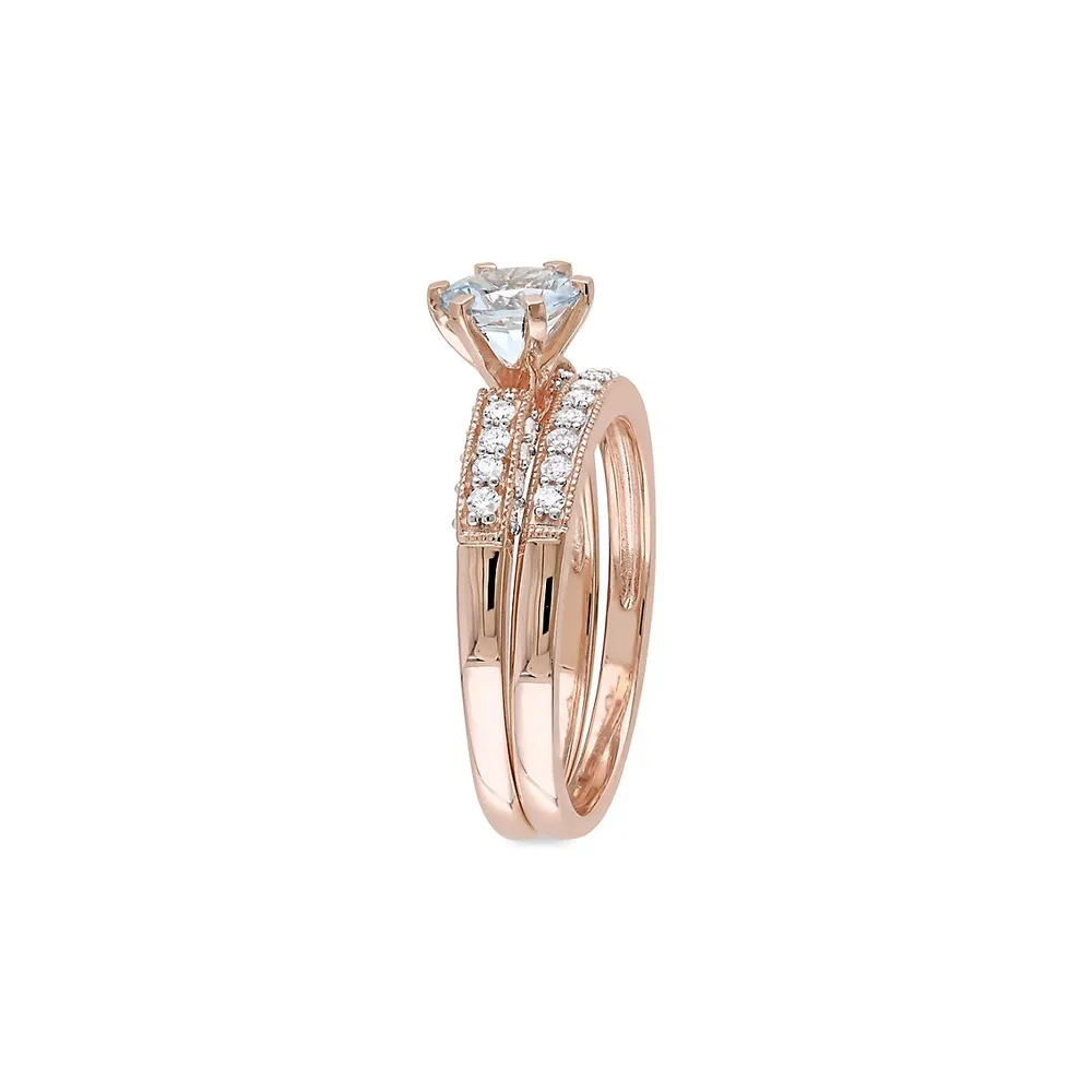 10k Rose Gold Aquamarine and 0.33 CT TW Diamond Bridal Ring Set