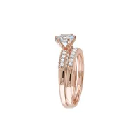 Ensemble de bagues nuptiales en or rose 10 ct avec aigue-marine et diamants 0,33 PT