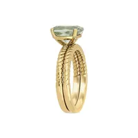 Ensemble de bagues mariage torsadées à superposer en or jaune 14 ct avec améthyste verte