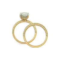 Ensemble de bagues mariage torsadées à superposer en or jaune 14 ct avec améthyste verte