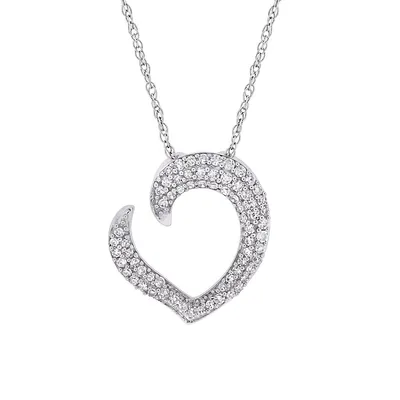 Collier à pendentif en forme de coeur ouvert en or blanc 10 ct avec diamants 0,25 ct PT